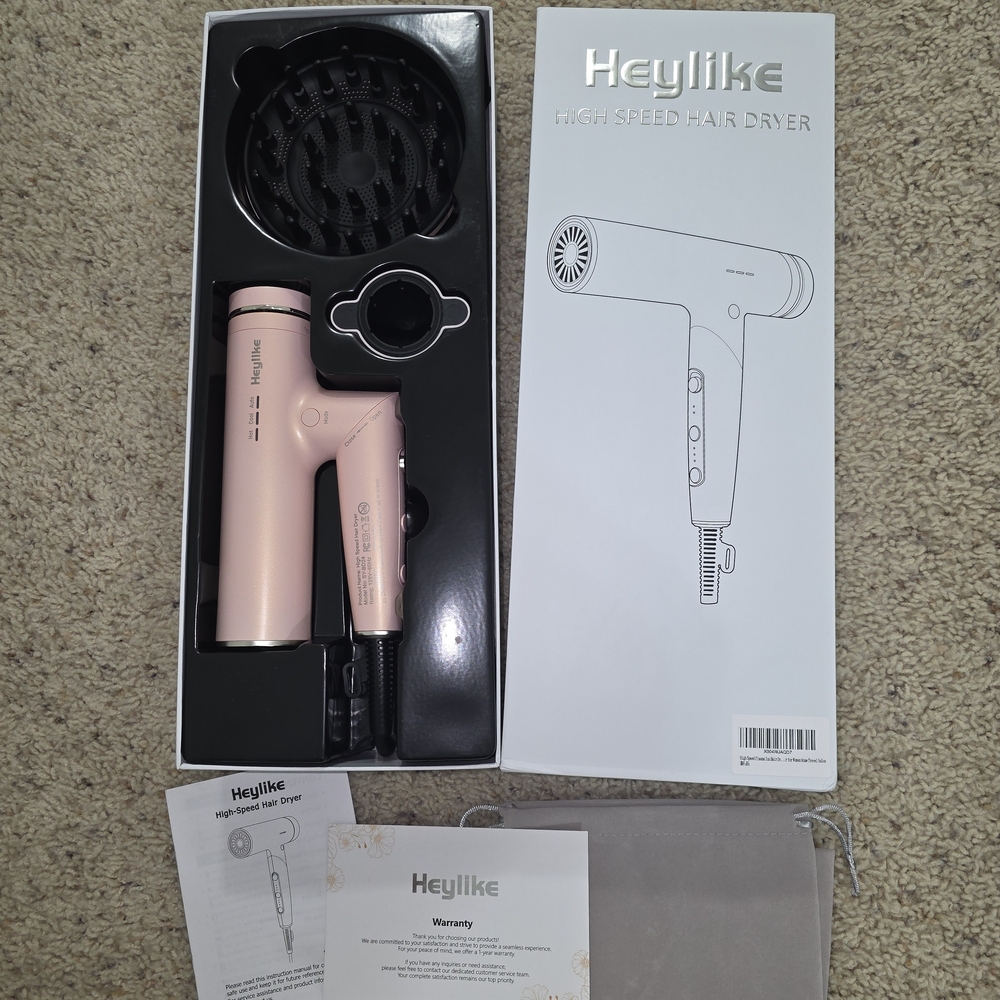 High Speed Plasma Ion Hair Dryer with Diffuser, Professional Blow Dryer